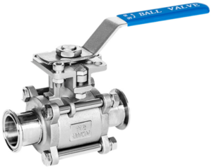 ברז כדורי ALFAMATIC תלת־חלקי סניטרי בחיבור Tri-Clamp