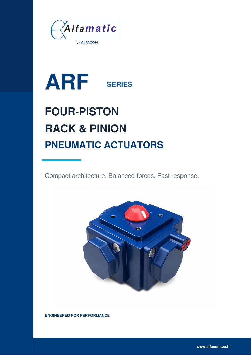 כריכת קטלוג ALFAMATIC ARF עם מפעיל פניאומטי ארבע־בוכנתי